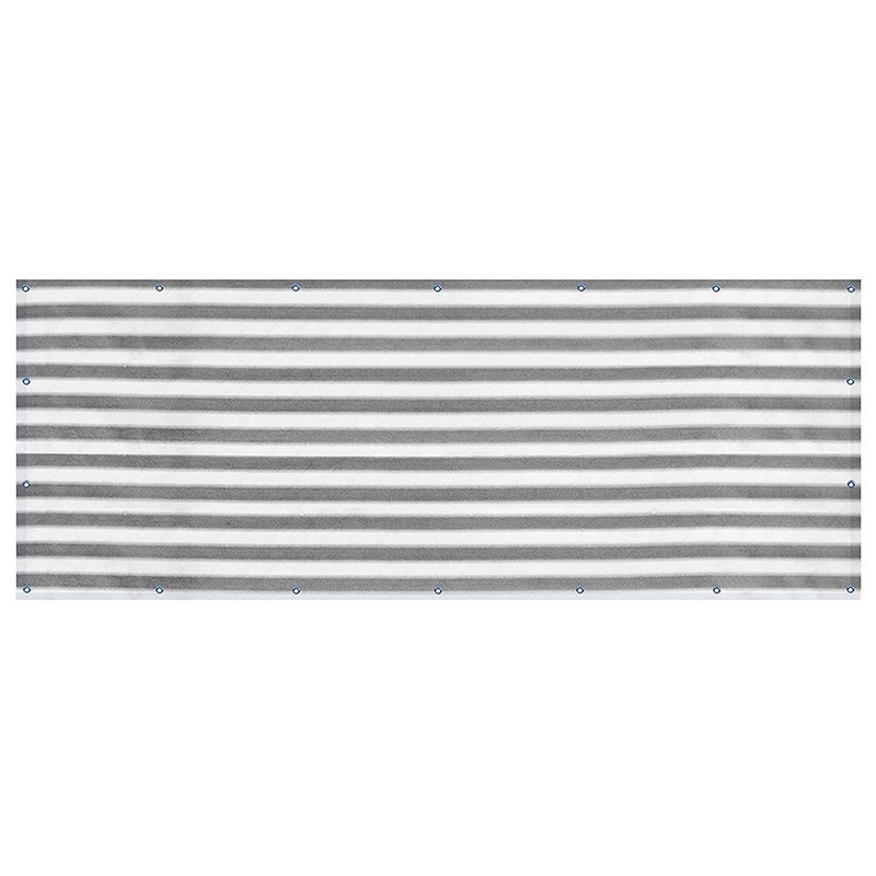 Grey striped HDPE shade net mesh shown flat