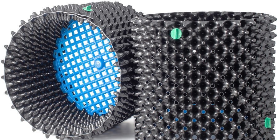 Section of an air pruning pot showing the perforated wall