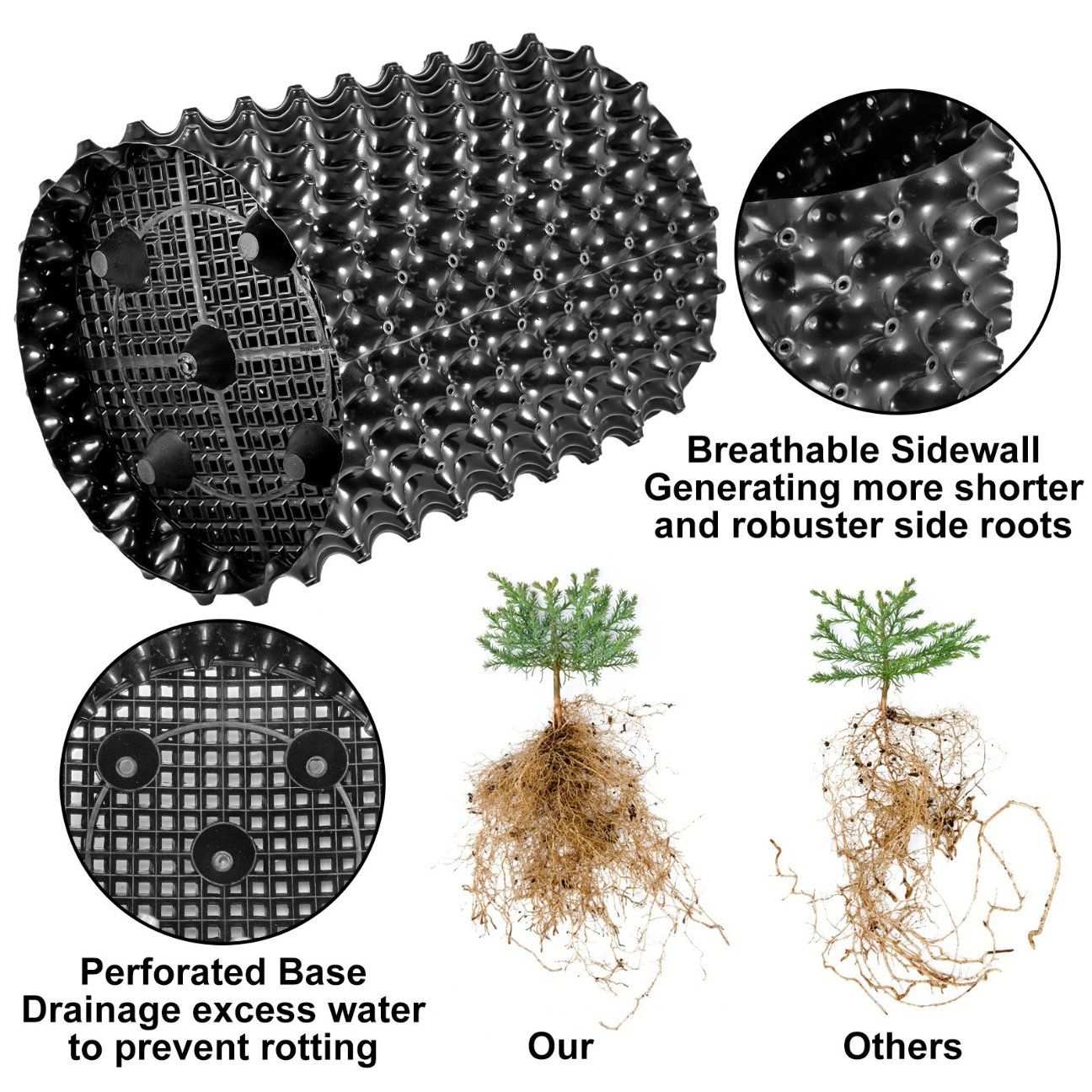 Diagram of the air pruning pot wall and base structure