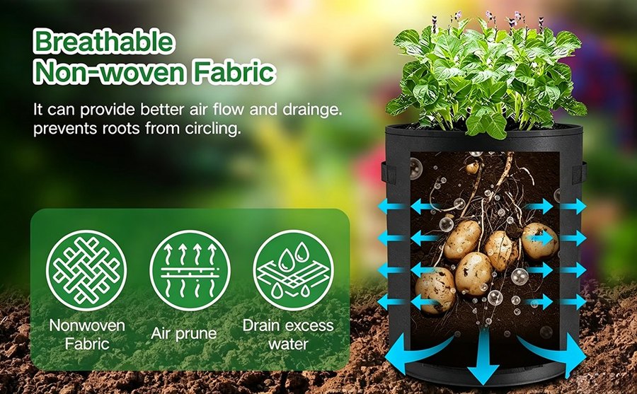 Breathable non-woven fabric grow bag aeration and drainage