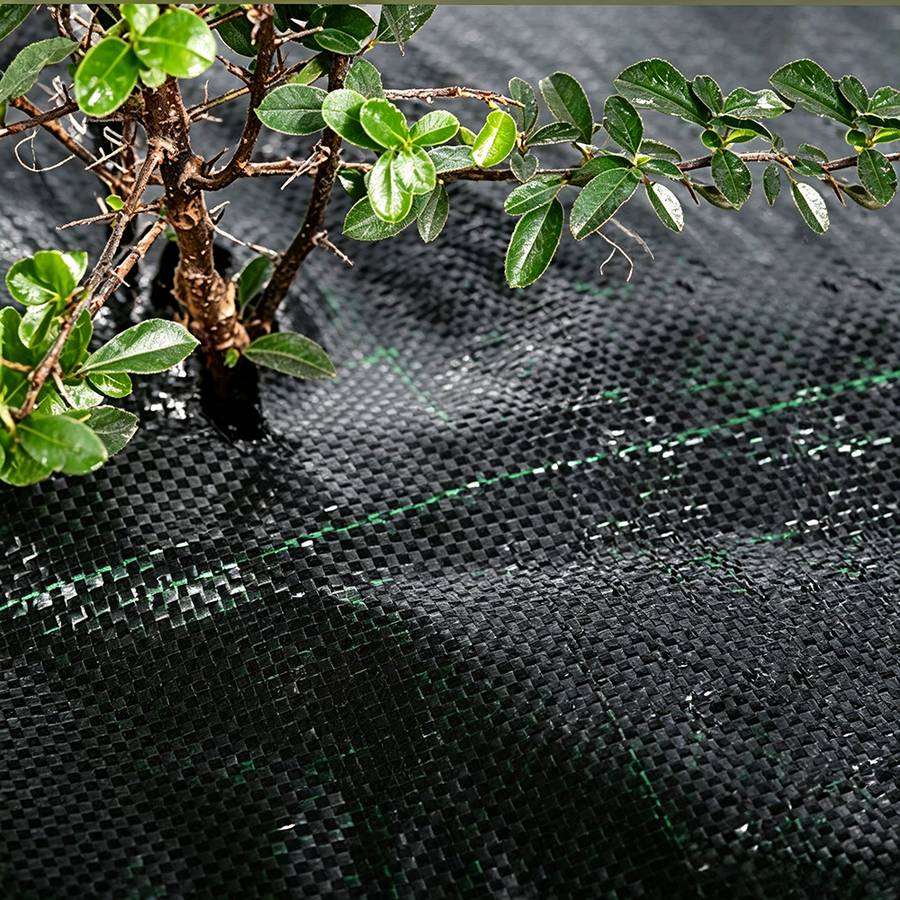 Close-up of woven ground cover fabric texture