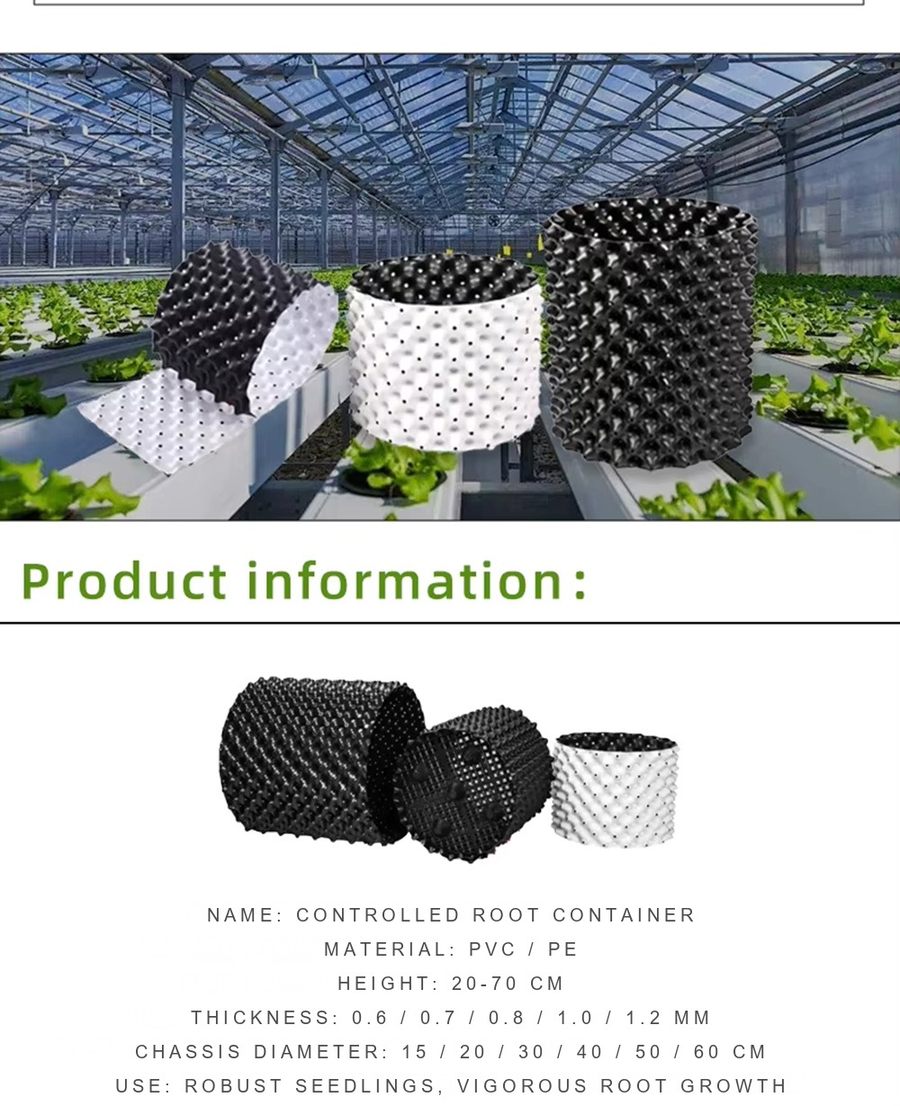 Hard plastic air pruning pots assembled in three sizes