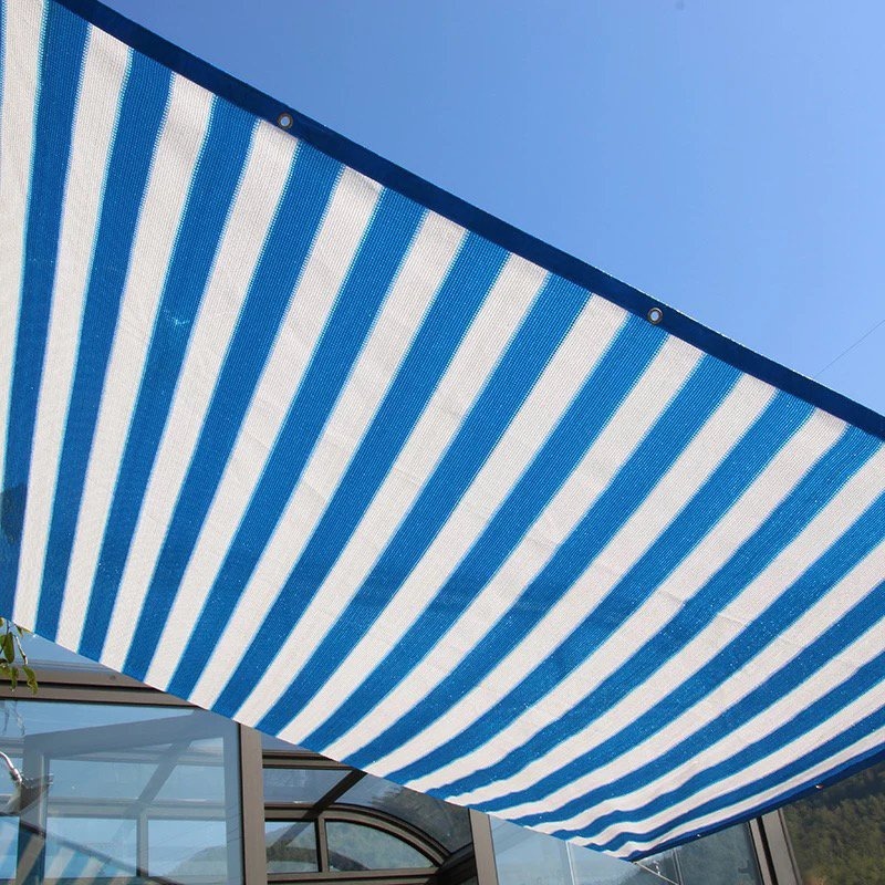 Blue and White Striped HDPE Shade Sail for Carport and Canopy