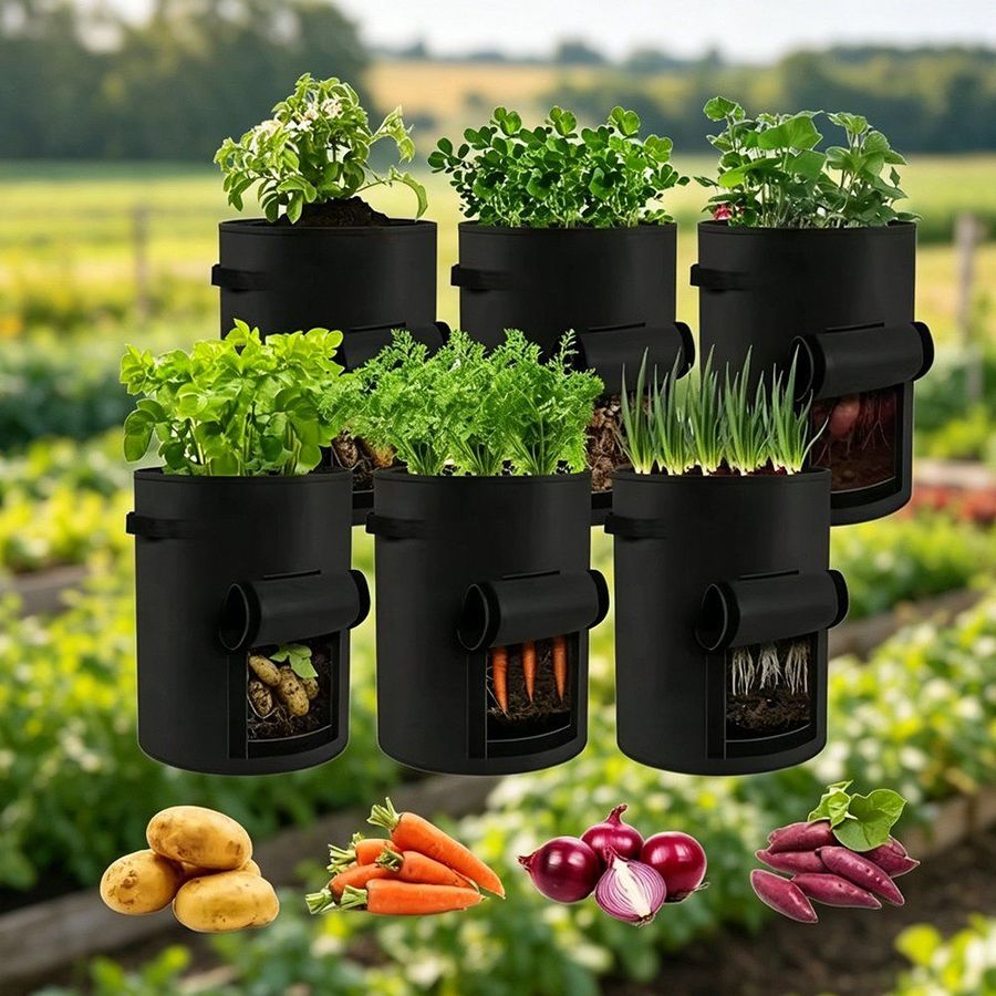 Grow Bag Plant Pot with Harvest Window for Nursery and Root Crops