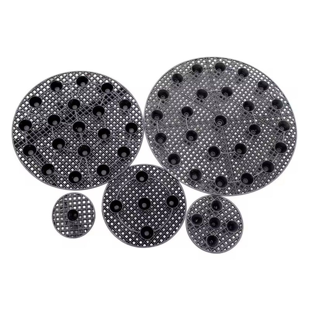 family of circular air pruning pot base plates in graded sizes