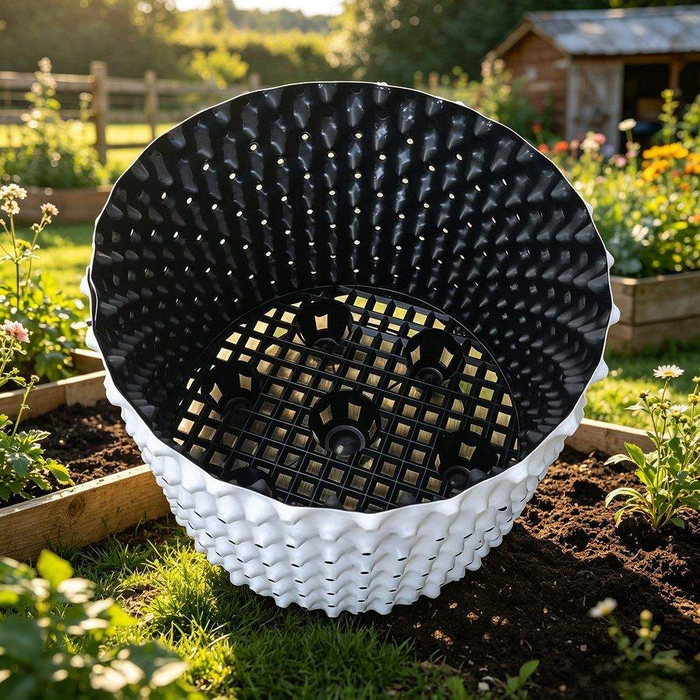 air pruning pot seen from above with inner base grid visible