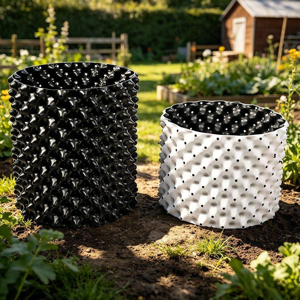 air pruning pot pair shown in black and white finishes
