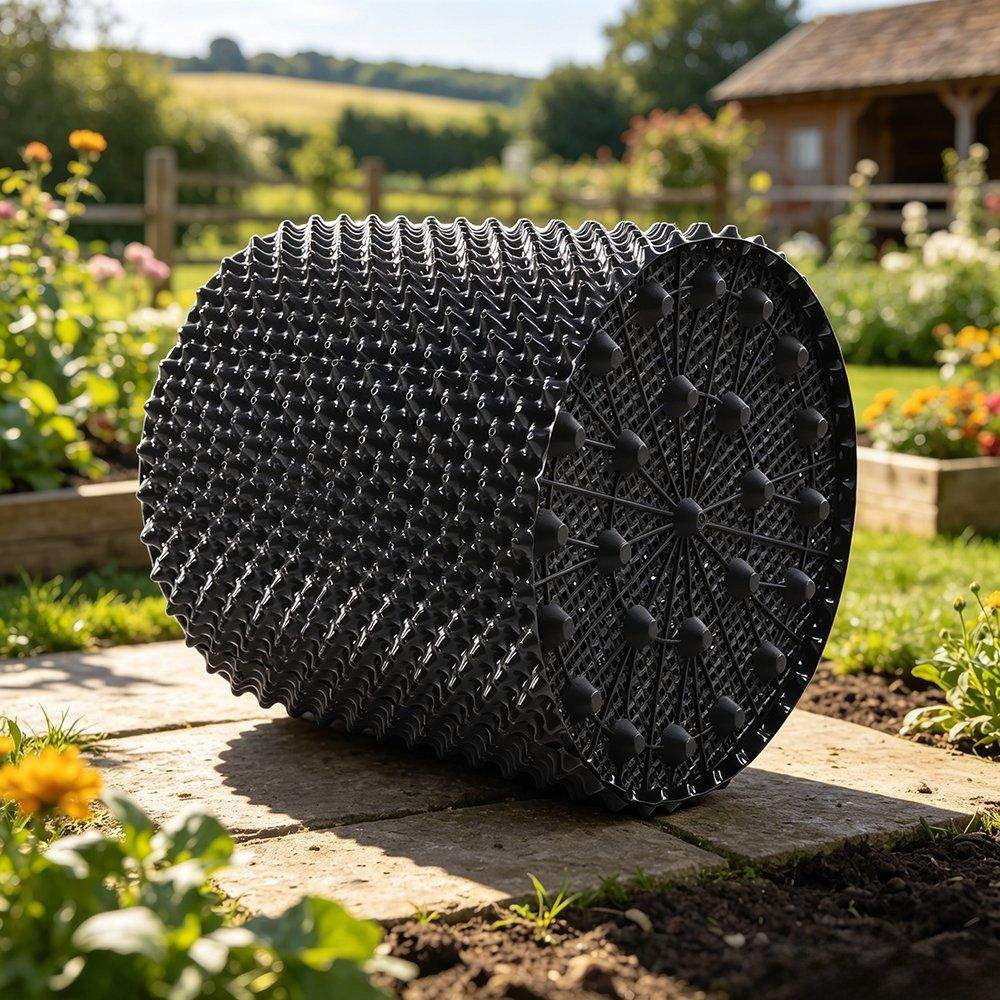 air pruning pot rolled wall shown in a garden setting