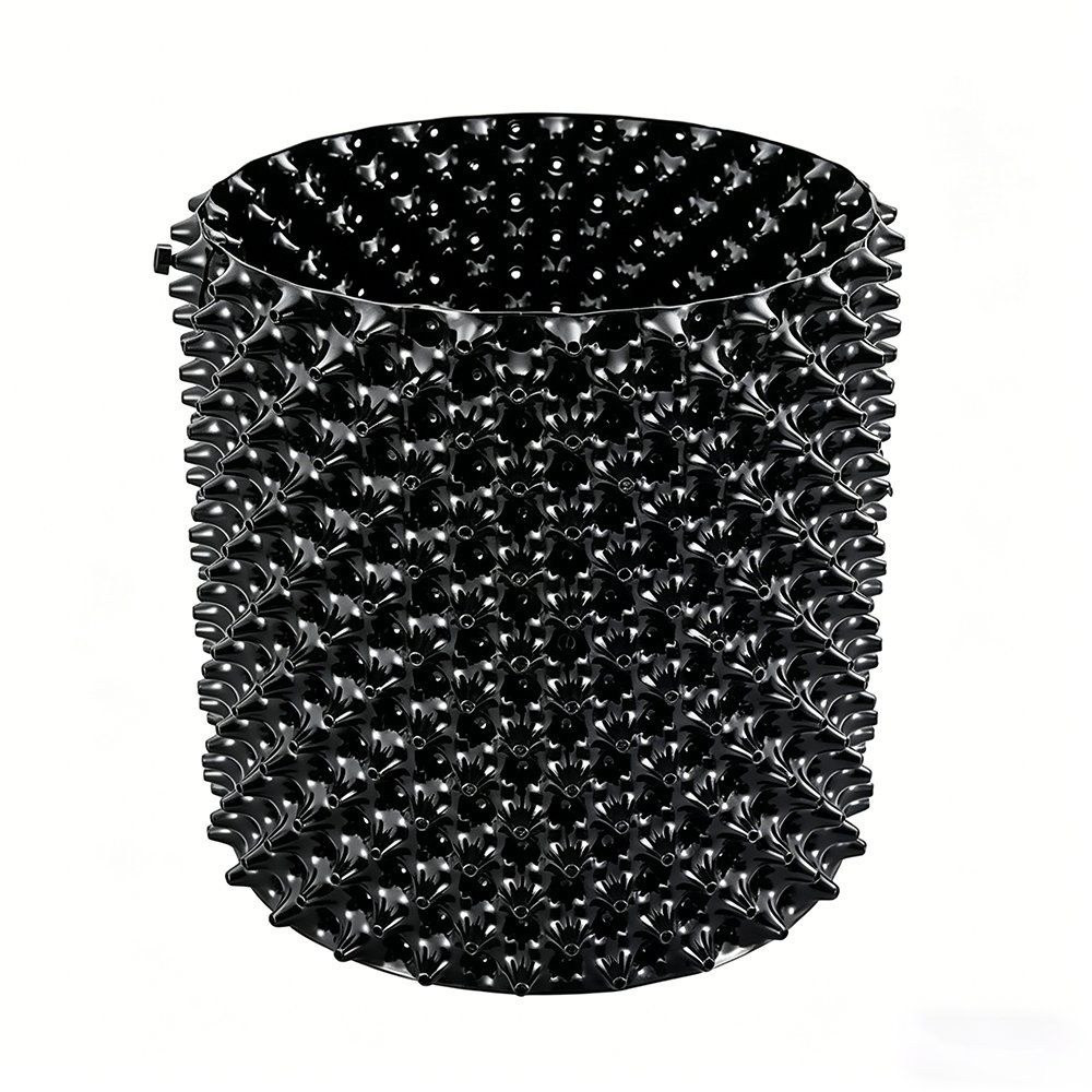 black durable plastic plant pot with dimpled air pruning walls