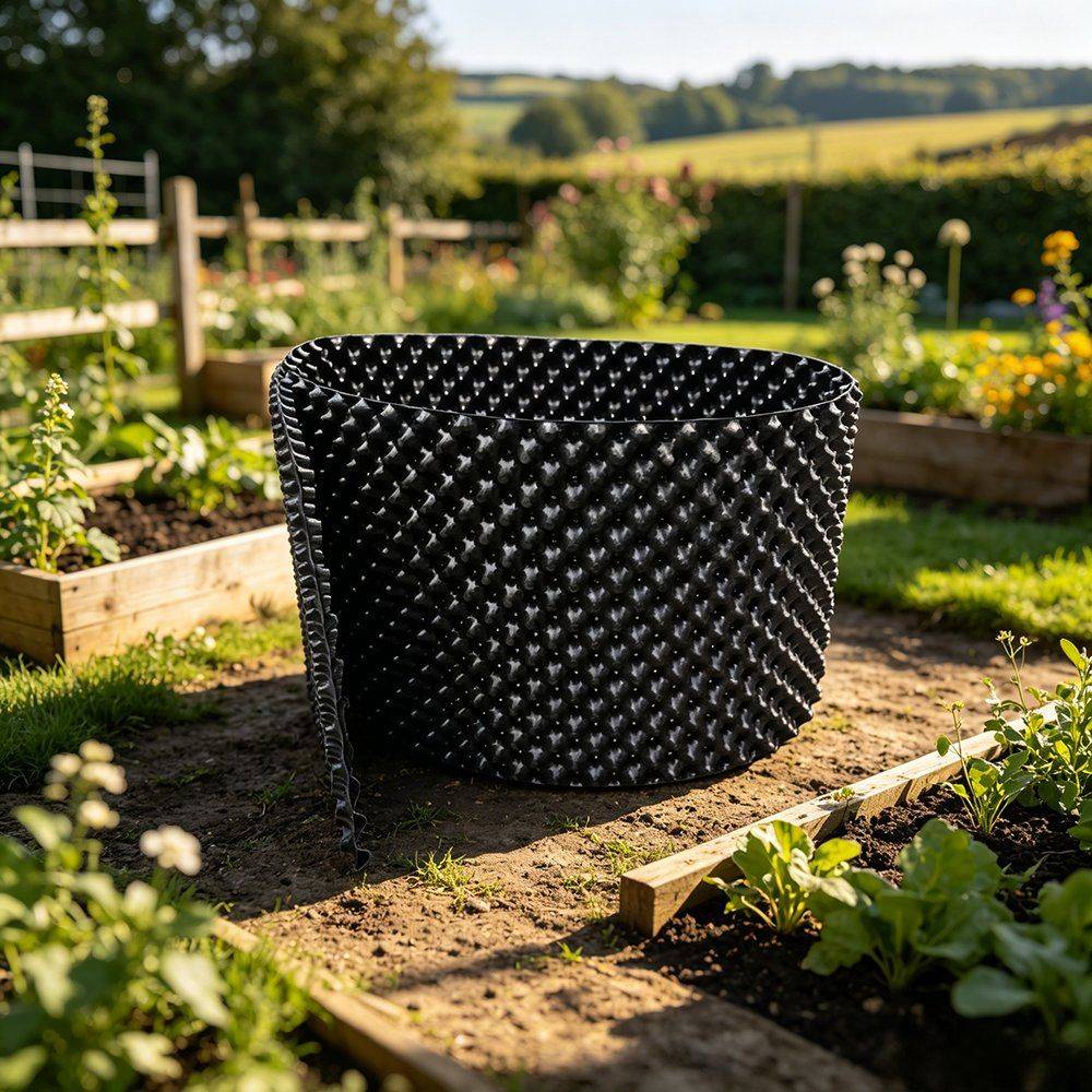 roof green planter at the edge of a vegetable bed