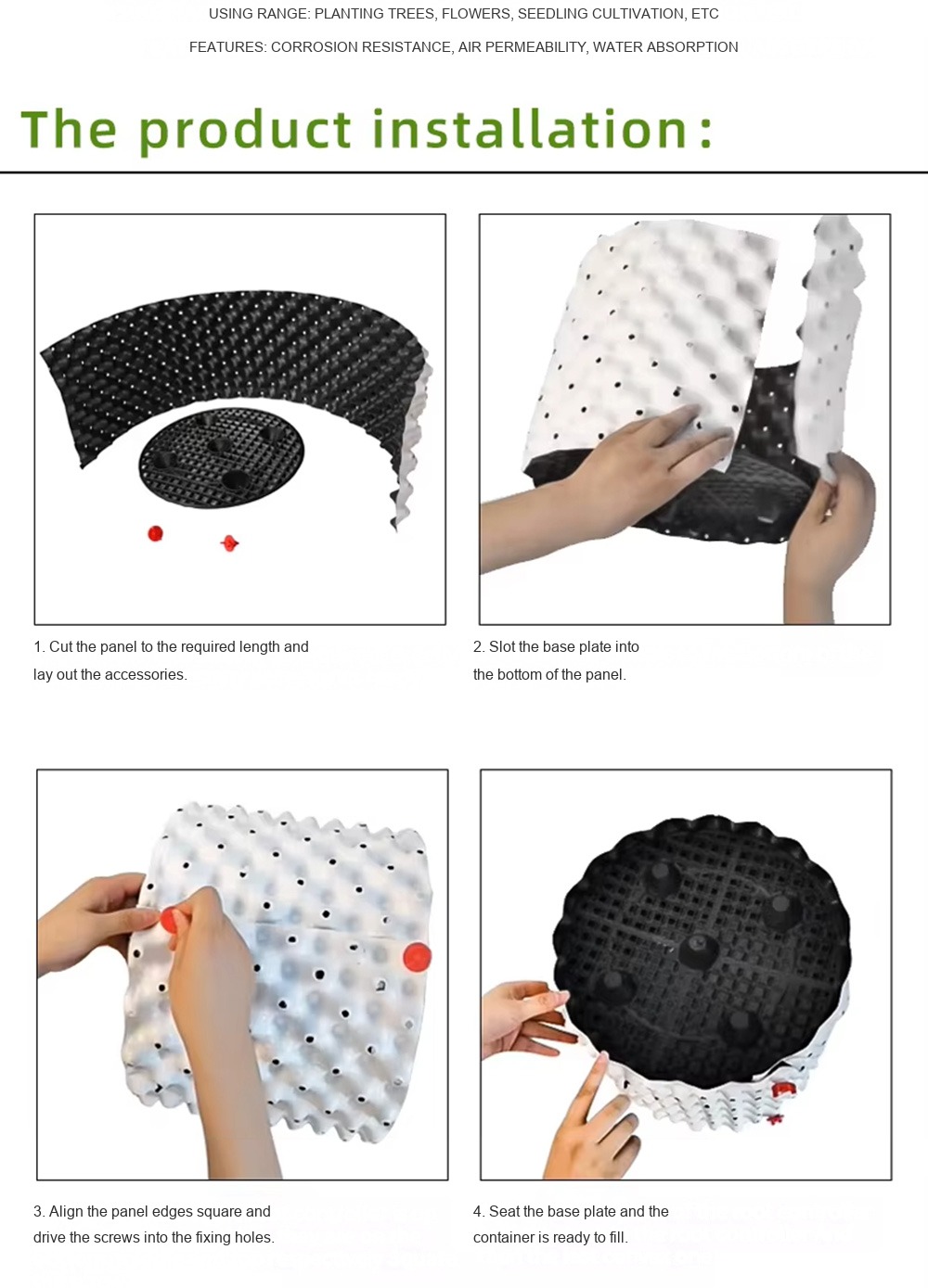 installation steps for assembling an air pruning pot
