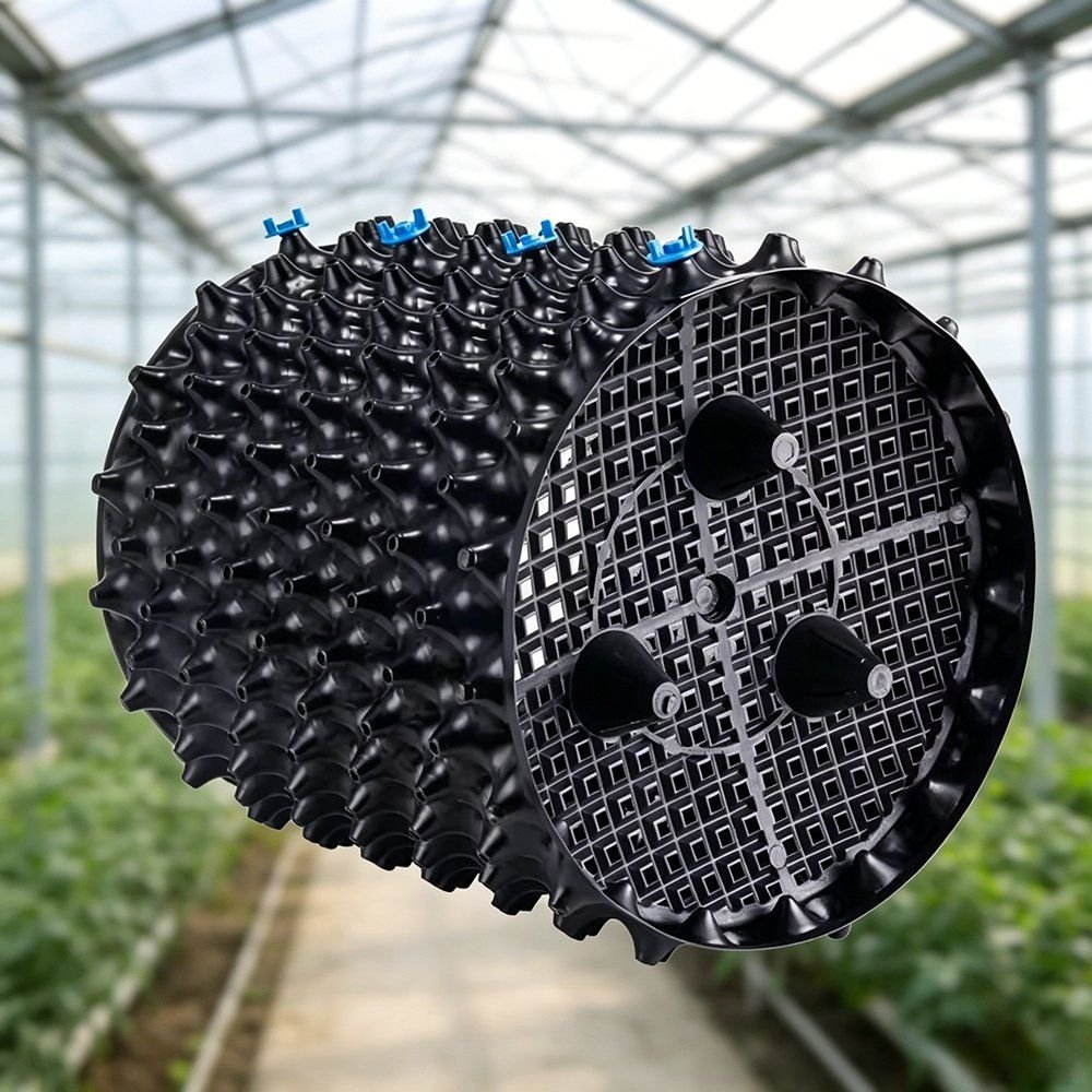 self watering planter base plates shown as a pair