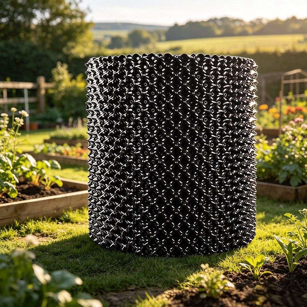 square roll-up air pruning pot assembled on a nursery bed