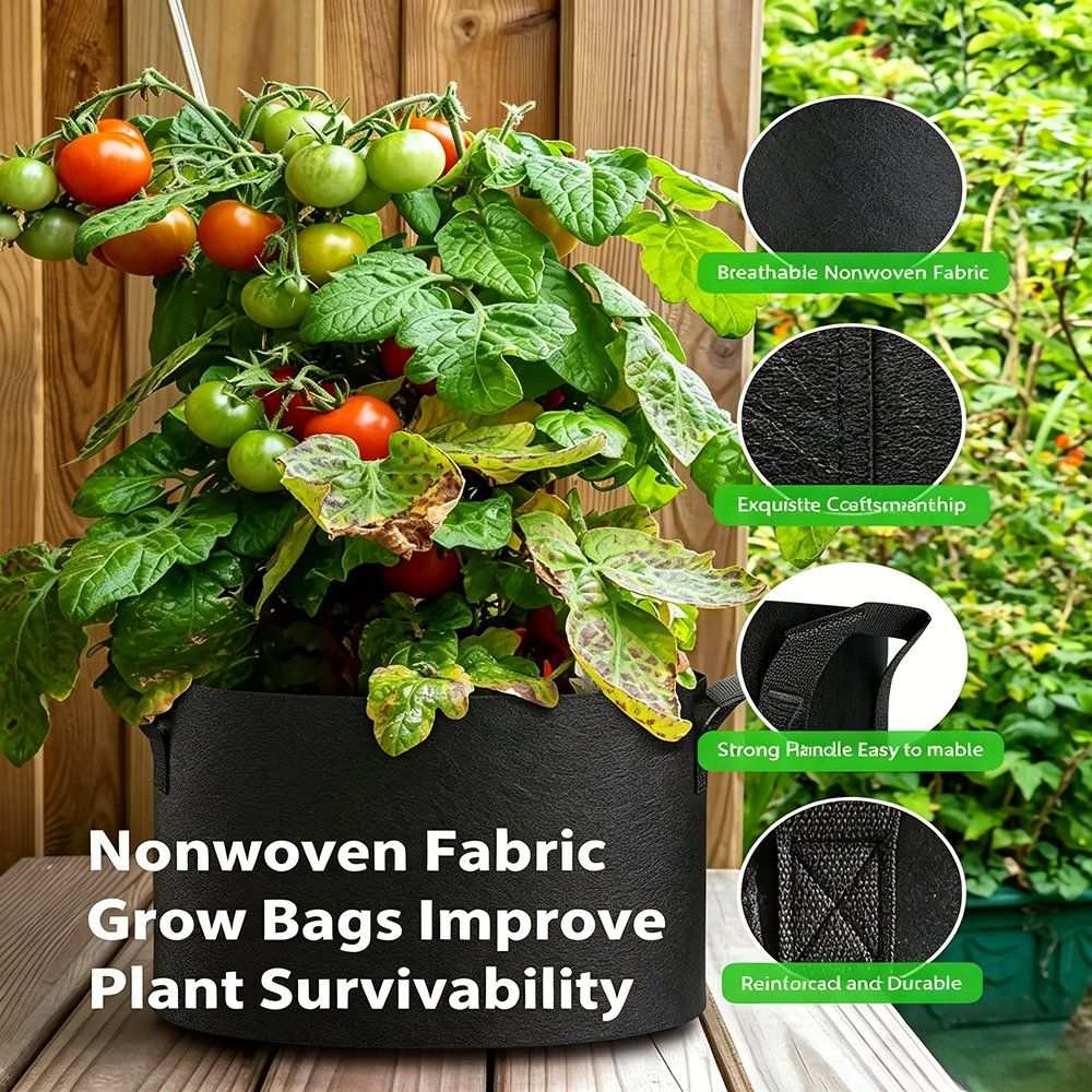grow bag callouts showing double stitching wide handle and reinforced anchors
