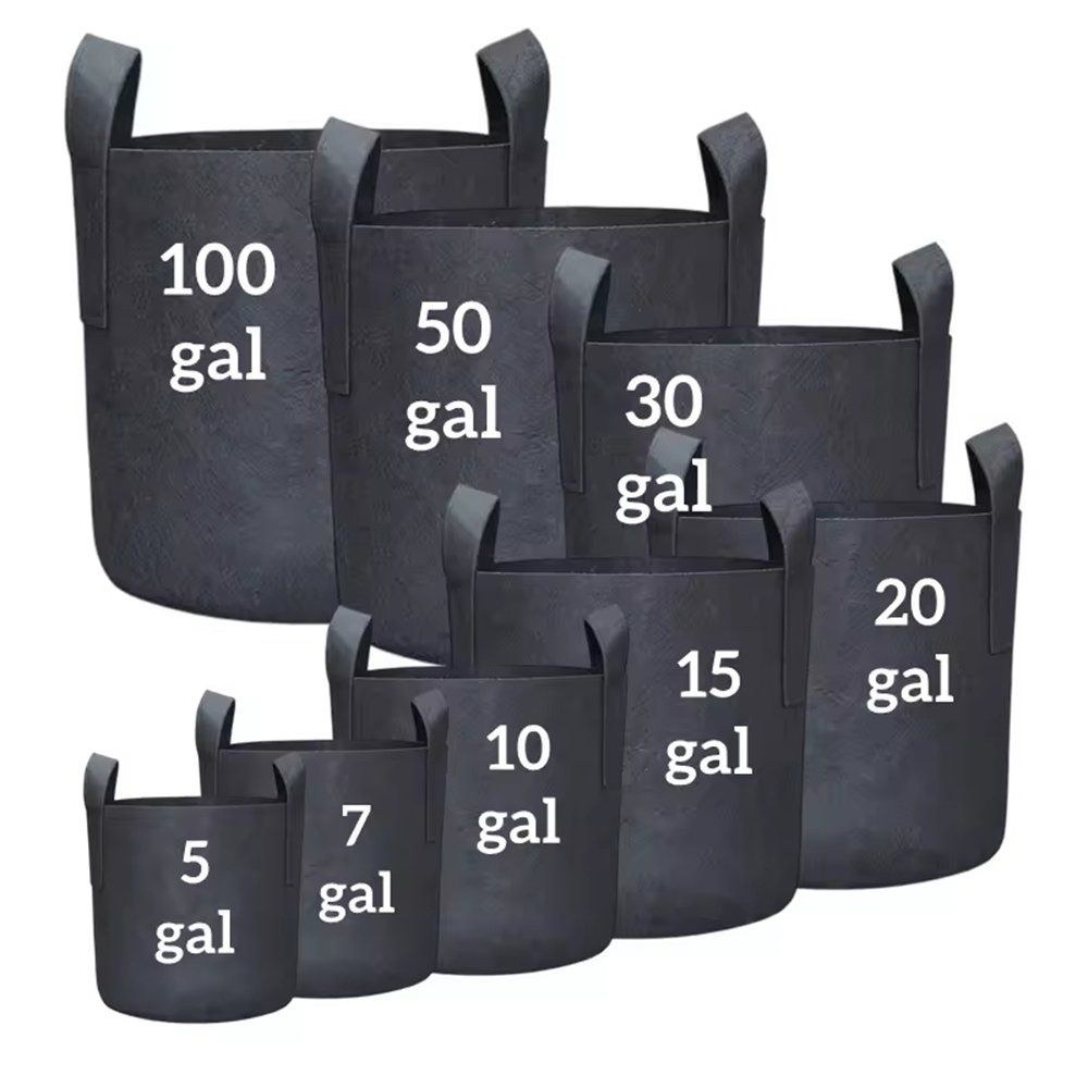 grow bag size ladder from five gallon up to one hundred gallon