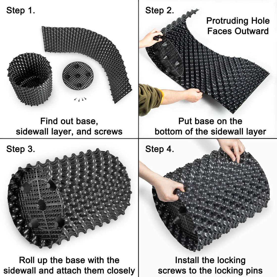 air pruning container assembly guide with panels, plates and locking screws