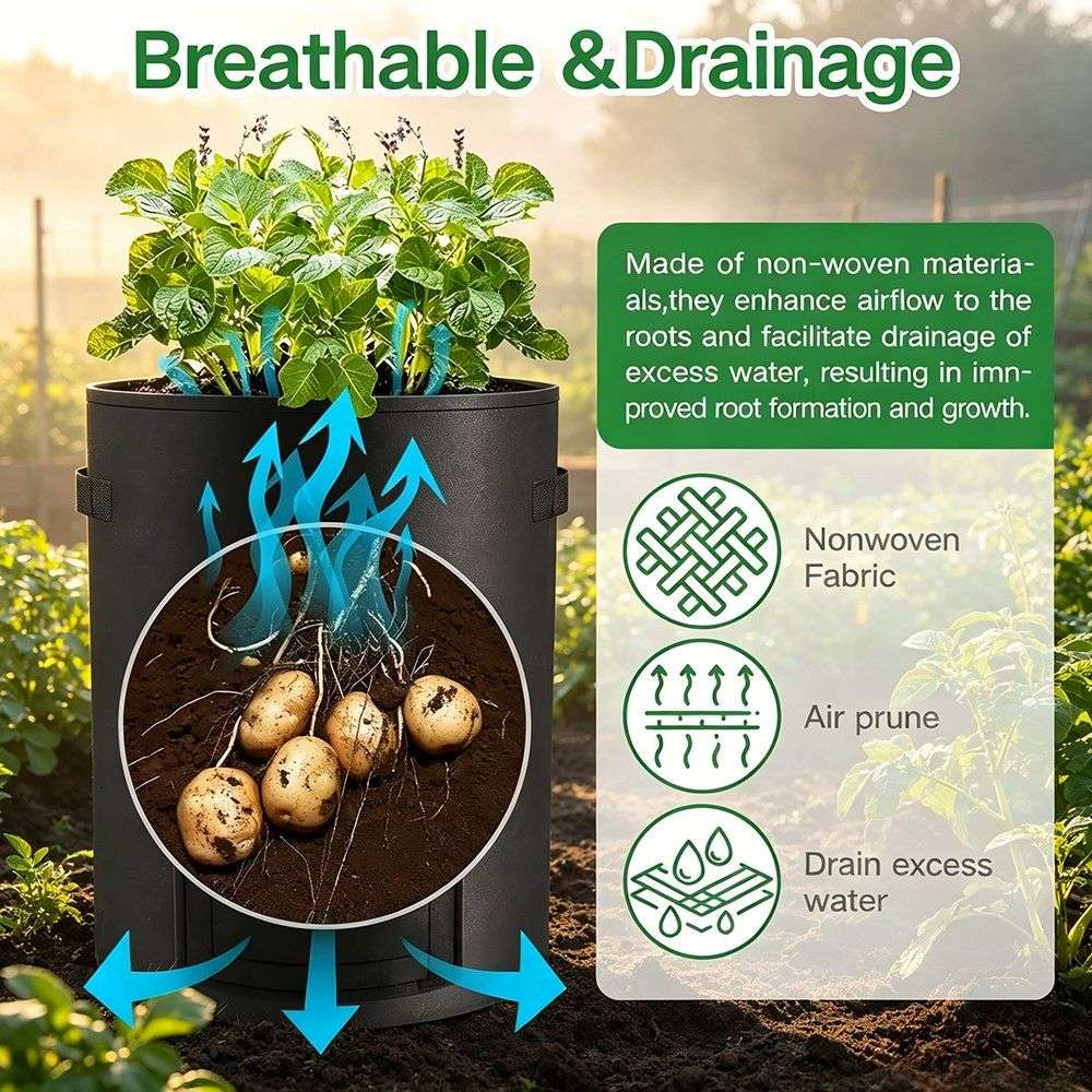 grow bag breathable and drainage callouts with air prune and drain labels
