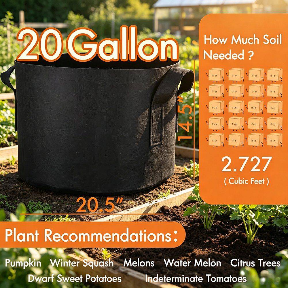 20 gallon grow bag soil volume and plant recommendation chart