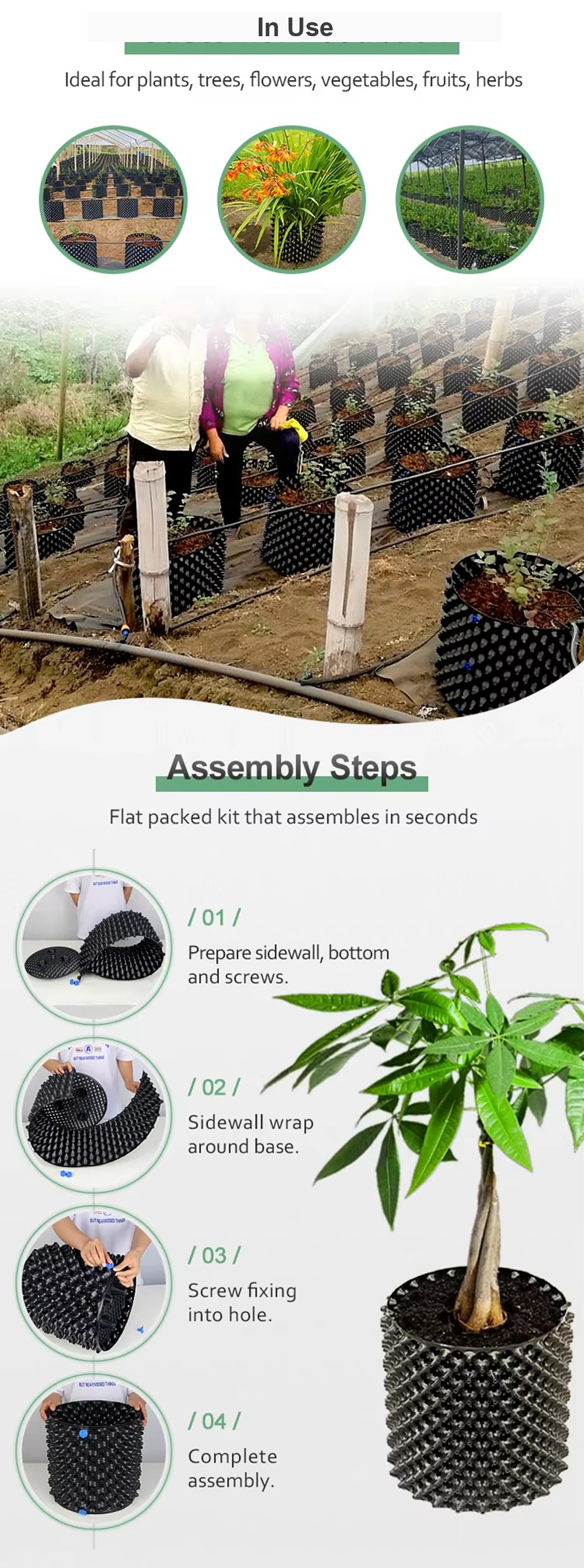 assembly steps and use cases for air pruning containers