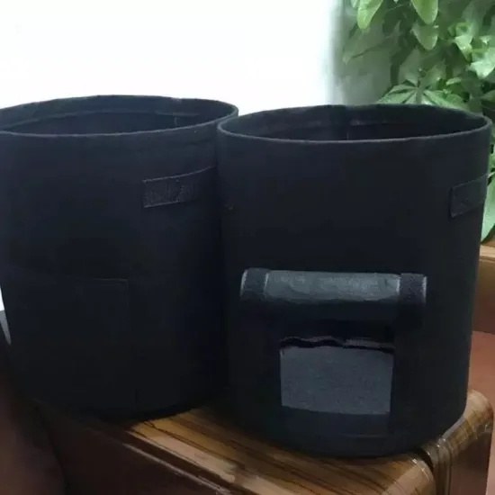 pair of black customized grow bags with side windows