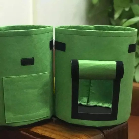 pair of green customized grow bags with side windows
