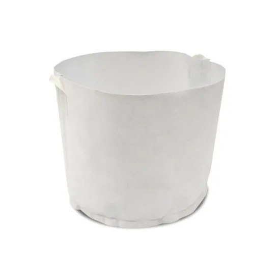 white round nonwoven felt nursery bag standing on its flat base