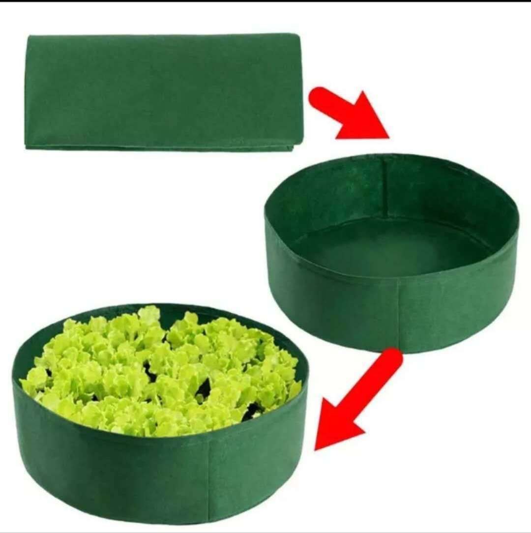 green foldable grow bed shown opening from its flat stored shape