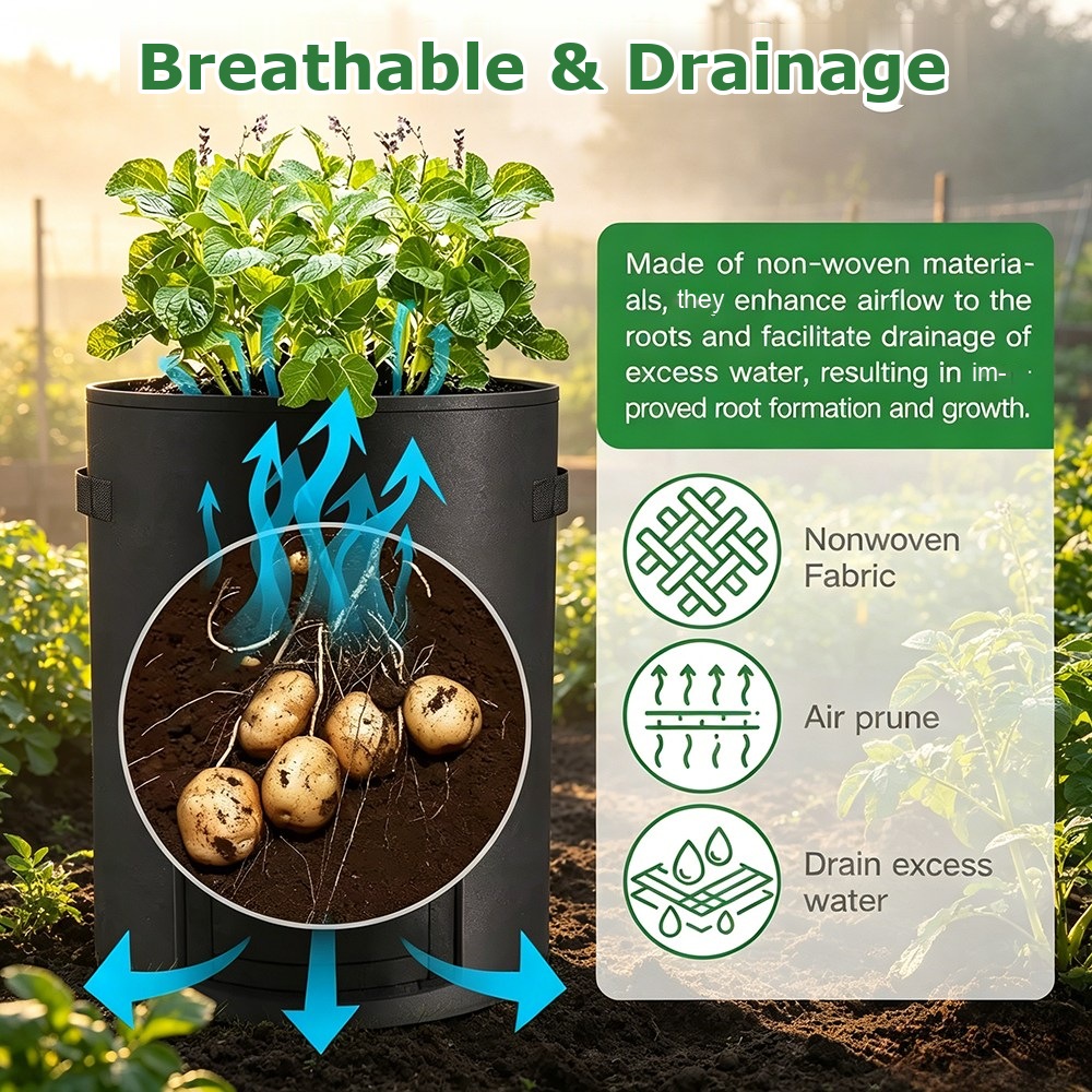 grow bag aeration and drainage principle with air prune callouts