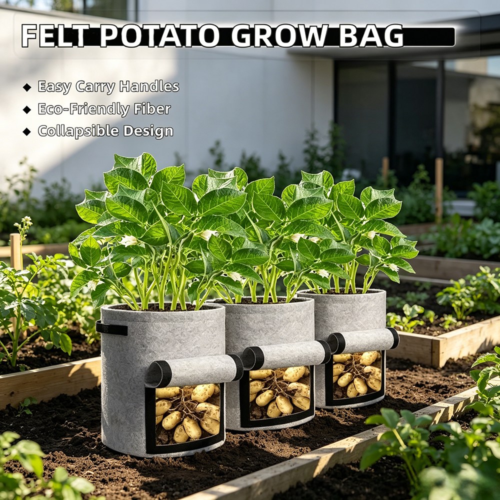 felt nursery bags in a garden and nursery growing setting