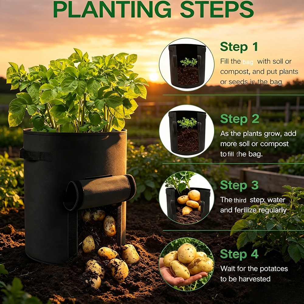 step by step guide for growing a crop in a felt grow bag