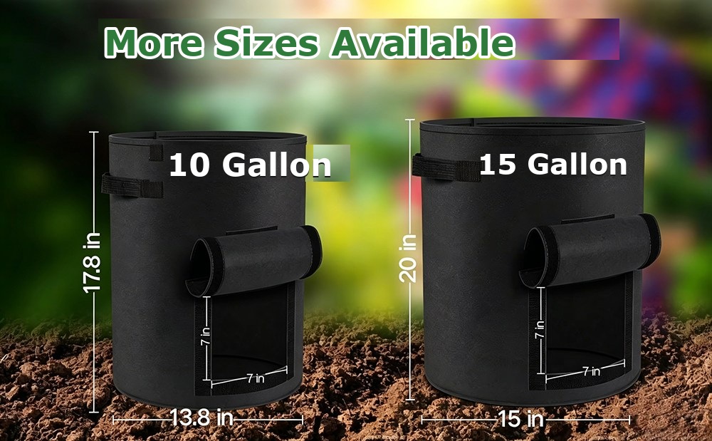 grow bag size comparison chart covering the gallon range