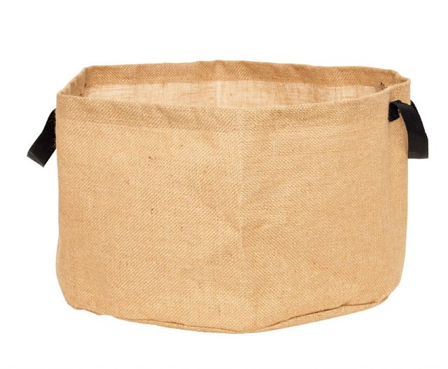 jute planting bag with webbing handles seen from above
