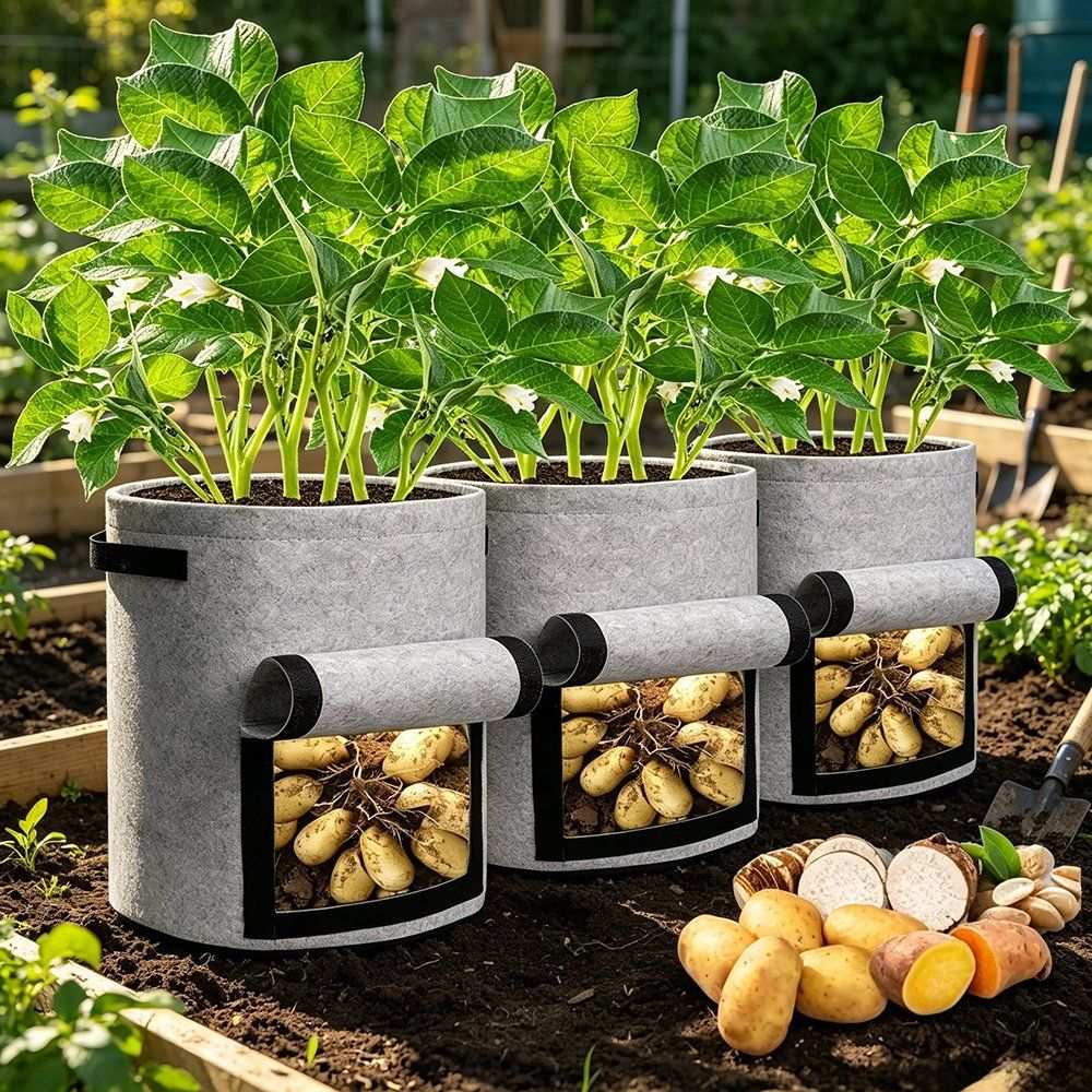 Nonwoven Vegetable Grow Bags with a Side Harvest Window, Breathable and Reusable for Greenhouse