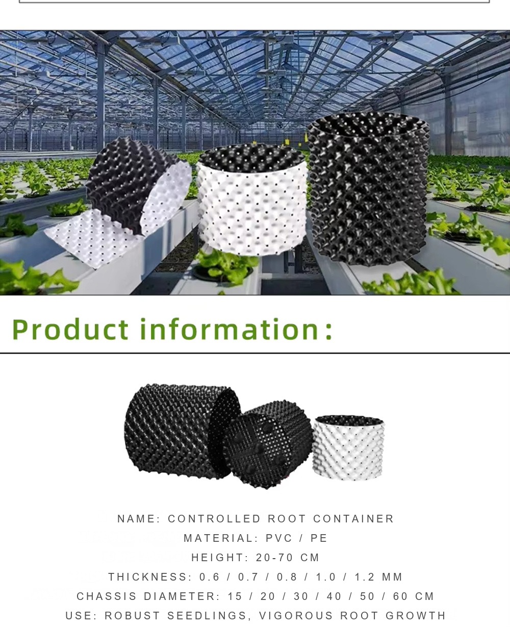 air pruning container specification chart with dimensions and thickness