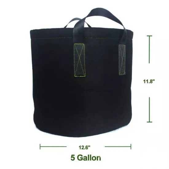 round grow bag size reference chart with height and width dimensions
