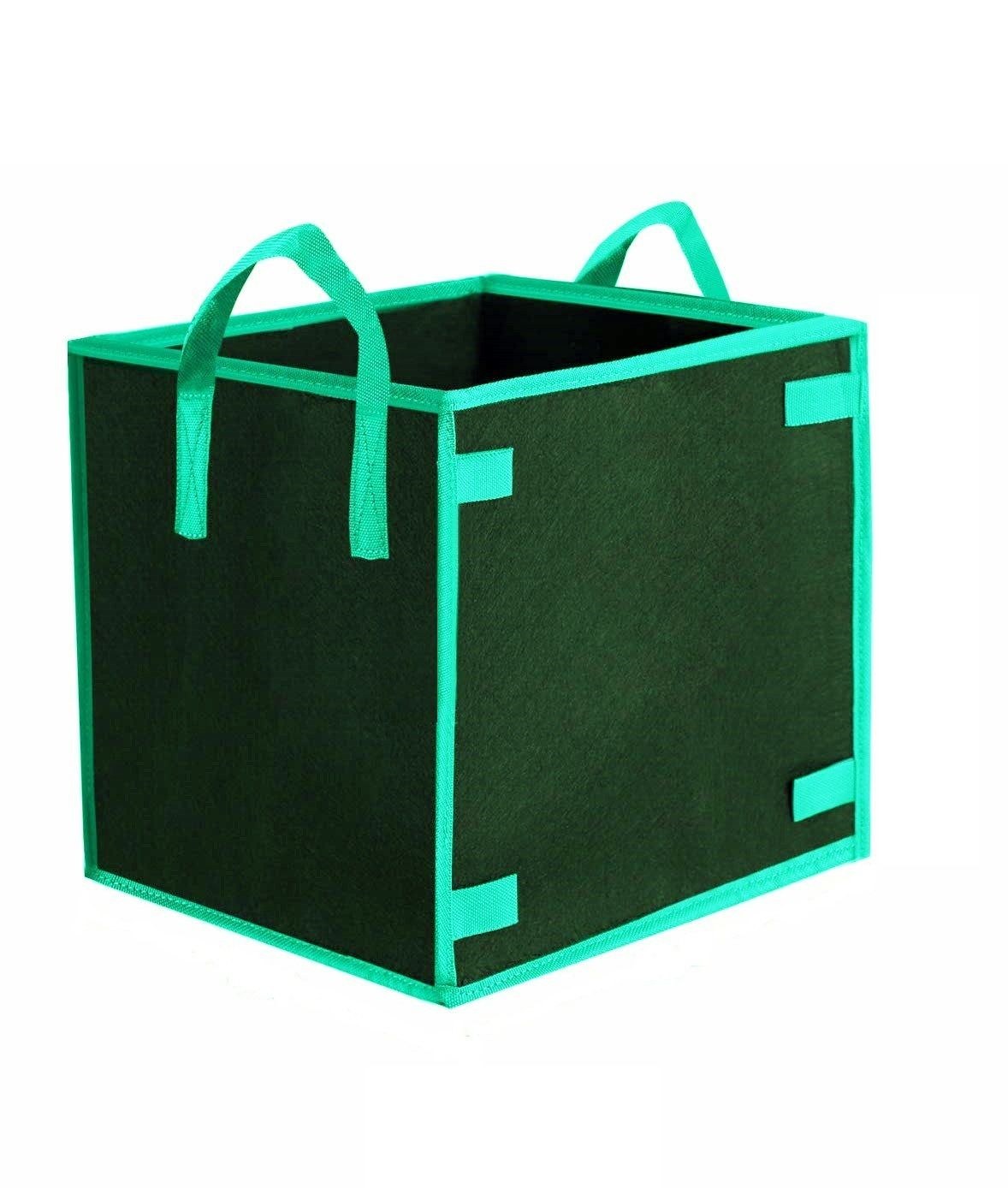 green square stand up grow bag with reinforced corners and handles