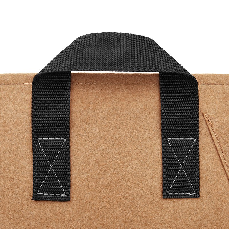 PP webbing handle cross-stitched into the felt wall of a grow bag