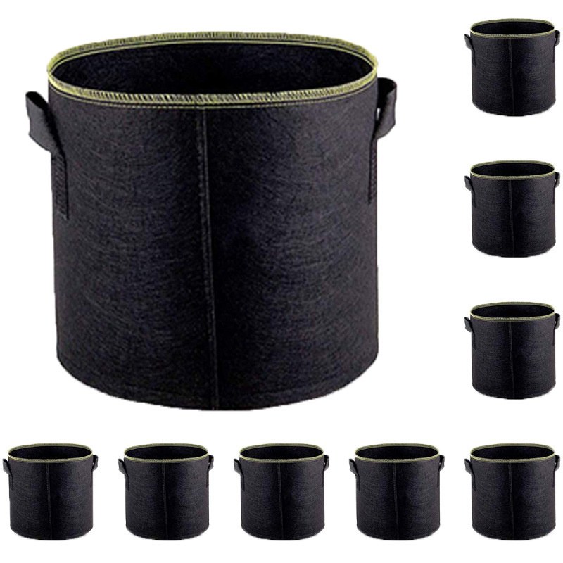 black grow bags with green rims shown from the side across sizes