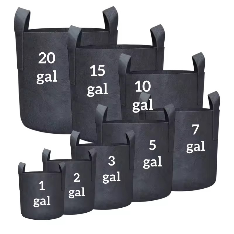 grow bag size ladder from one gallon up to twenty gallon