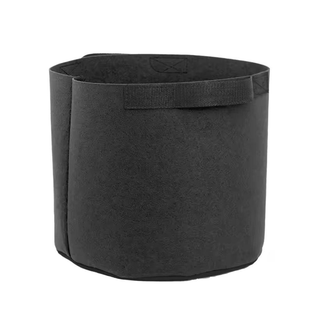 charcoal nonwoven grow bag with a rolled webbing handle
