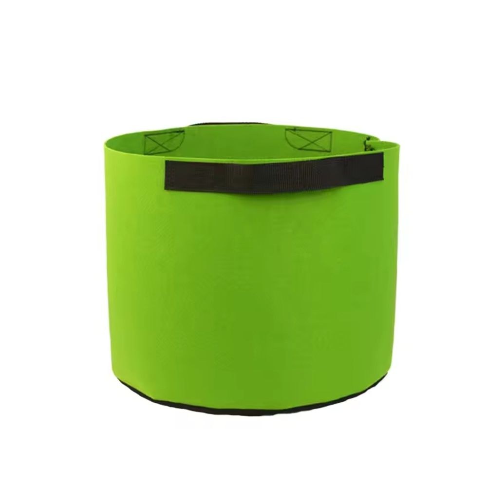 bright green nonwoven grow bag with black webbing handles