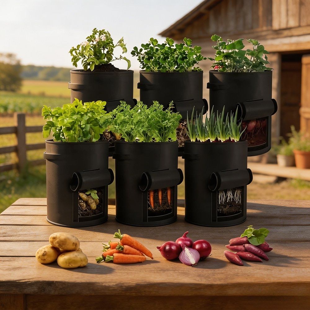 Breathable Nonwoven Grow Bag in 10 Gallon Sold in Six Packs for Balconies
