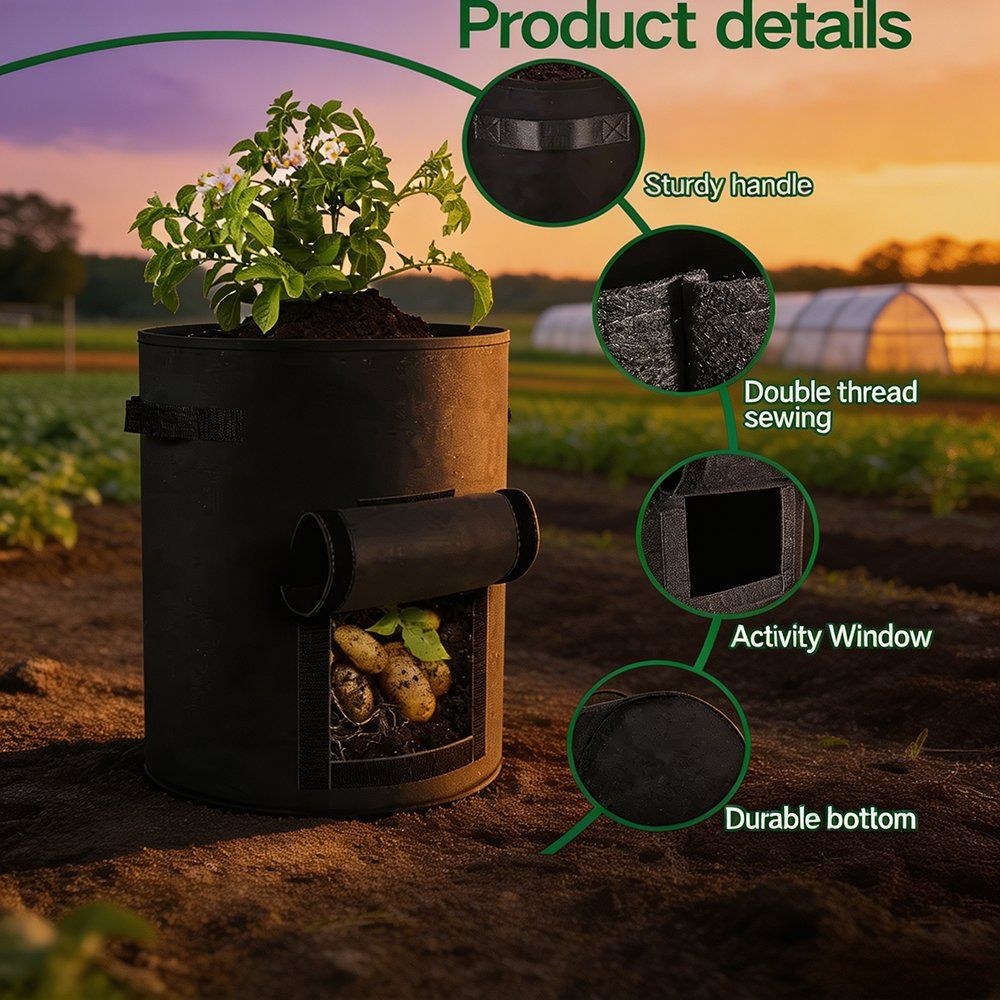 grow bag product details showing handle stitching window and base