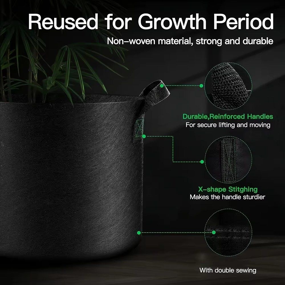 grow bag X shape stitching and double sewing handle detail callouts